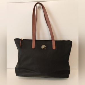 Joy Mangano Leather Black Pebbled Double Handle Tote Shoulder Bag